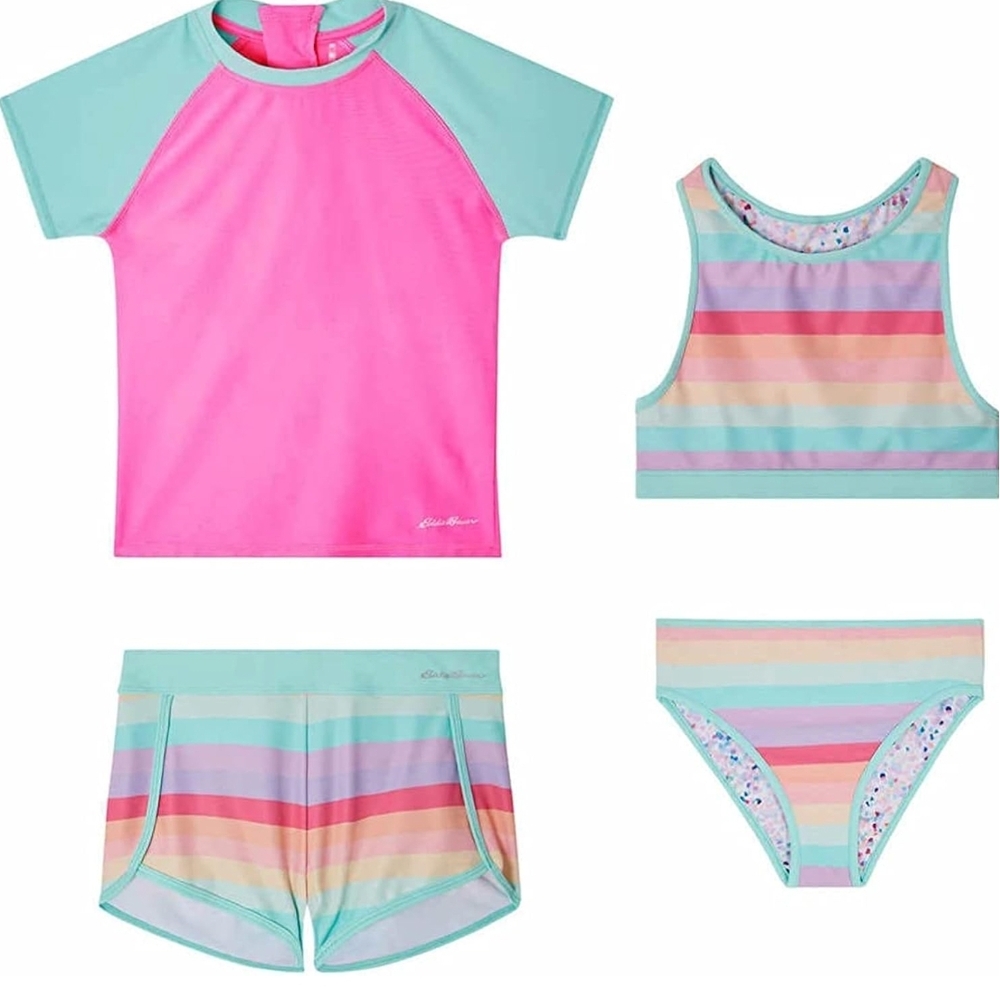 Eddie Bauer Pink and Multicolor Kids Swim Rashguard Set